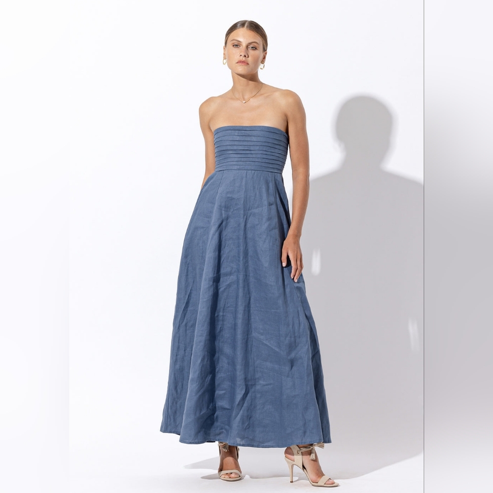 NWT Lusana Talia Pintuck Linen Maxi Dress in Ash